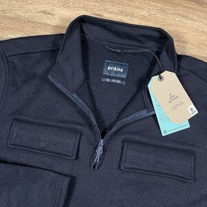 Prana Sweater Mens Large L Blue Brookland 1/4 Zip Pullover Wool Comfort Nautical